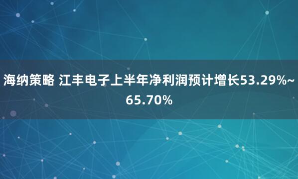 海纳策略 江丰电子上半年净利润预计增长53.29%~65.70%